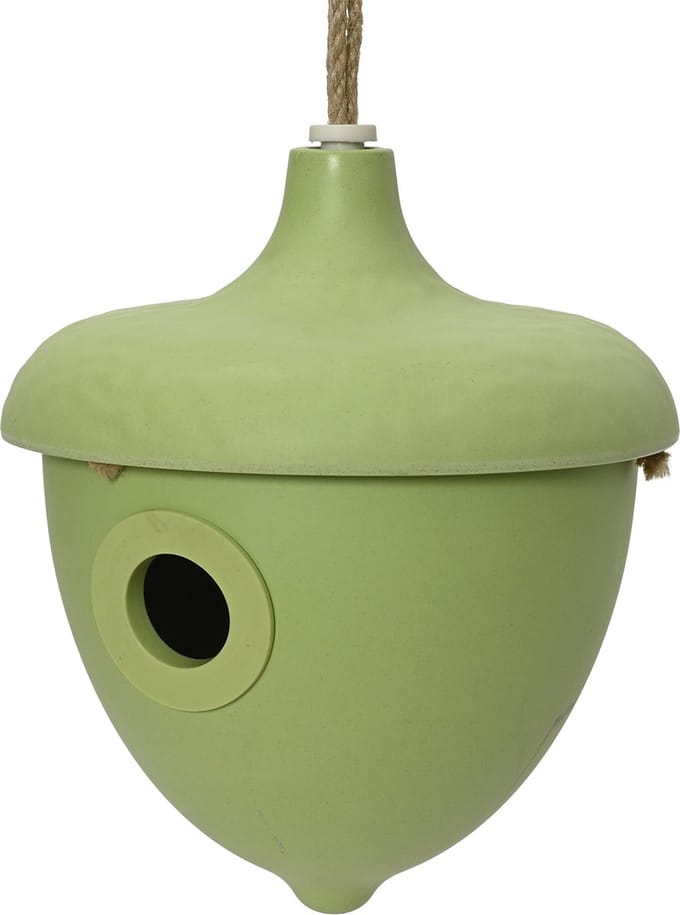 Decoris Vogelhuisje - bamboe hout - groen - D17 x H19 cm - nestkastje
