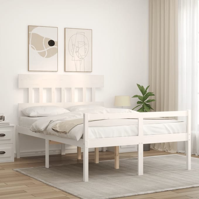 vidaXL - Seniorenbed - met - hoofdbord - massief - hout - wit - 140x200 - cm