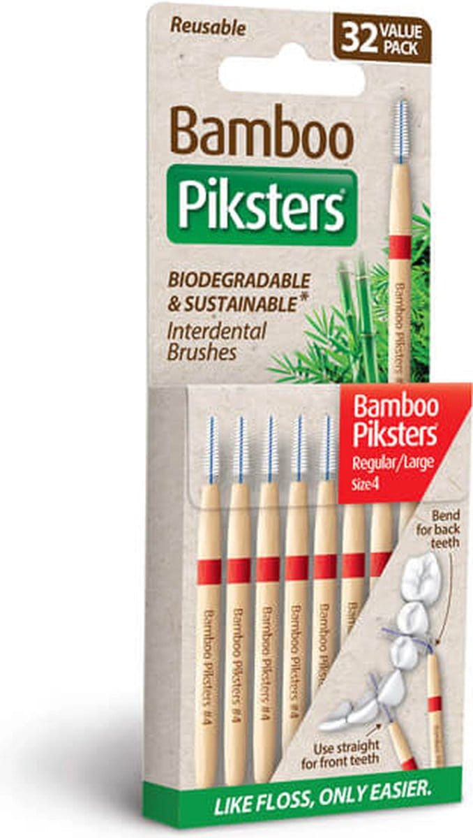 Piksters Bamboe Rechte Ragers - Maat 4 - Rood - 32 stuks