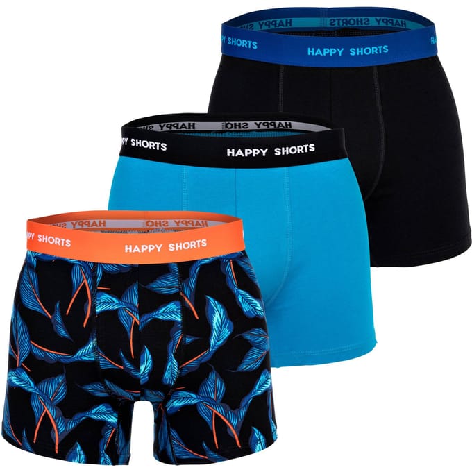 Happy Shorts Heren Boxershorts Trunks Bladeren Blauw/Zwart 3-Pack - Maat M