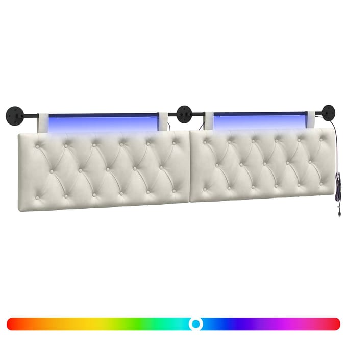 vidaXL - Hangend - hoofdbord - Met - LED-verlichting - Crèmekleurig - Fluweel