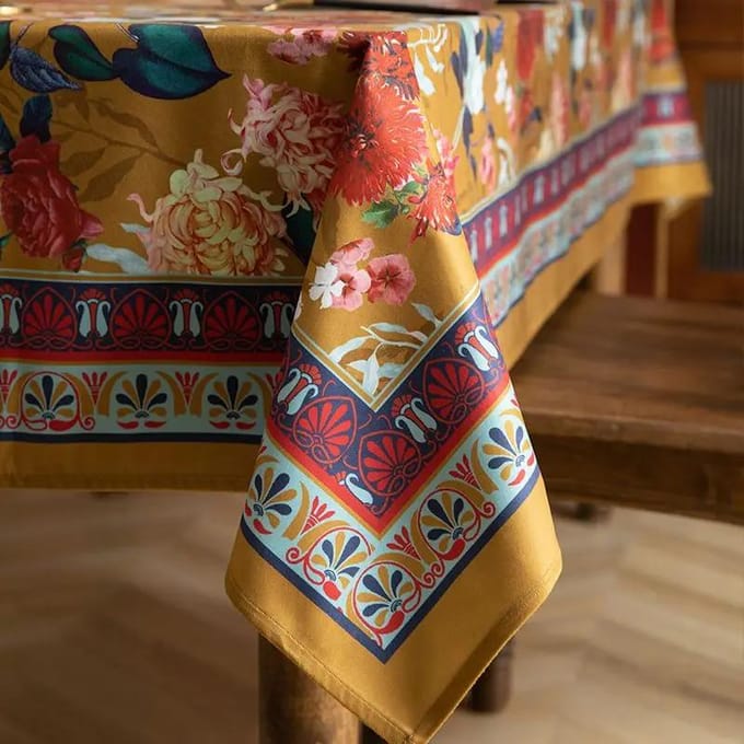 Flower Patterned Dustproof Tablecloth Restaurant Printed Rectangular Table Cover Rural Style Luxury Decorative Background Cloth 140x180cm 1pcs