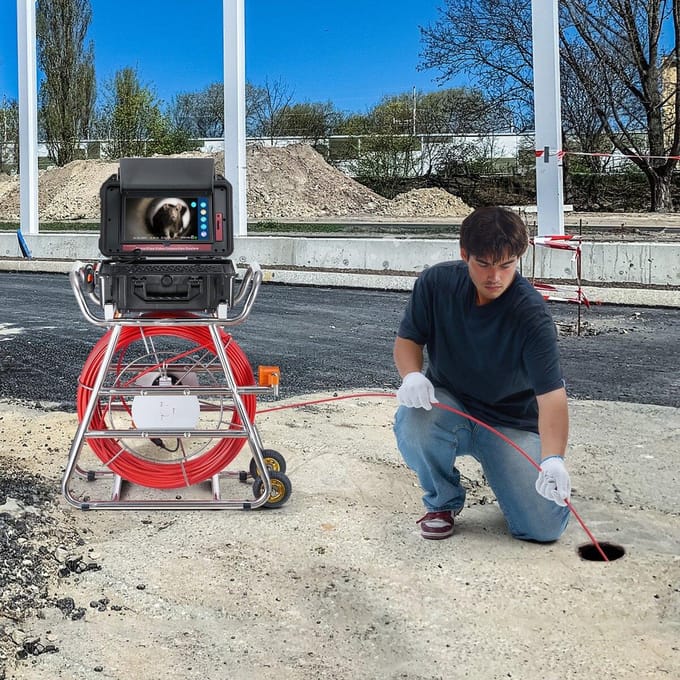 Caméra d'égout 328 pieds/100 m Caméra d'inspection de canalisation auto-nivelante avec écran tactile 10,1 pouces