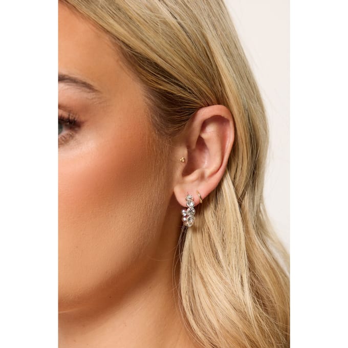 Yours 3Pack Zilverkleurige Diamanten Hoepeloorbellensize One Size