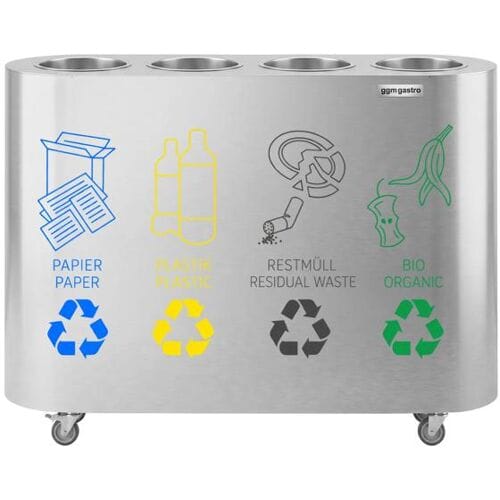GGM Gastro Mülltrennsystem - 4 Behälter je 30 Liter - Edelstahl - mit 4 Rollen