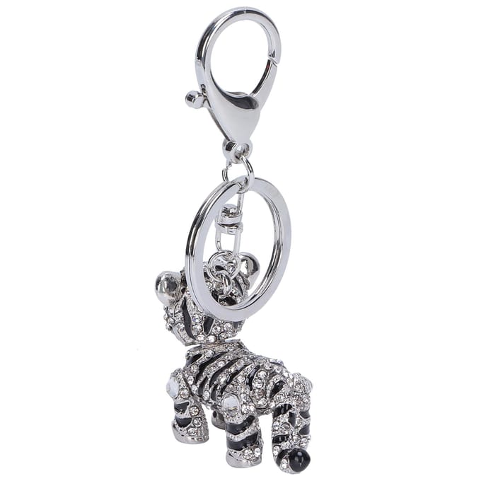 Porte-clés Tigre 3D Argent Alliage de Zinc Strass Brillant Accessoire de Bijouterie pour Sac de Dames Pendentif white