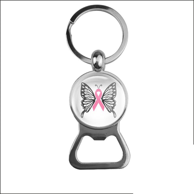 Bieropener Glas - Vlinder Pink Ribbon
