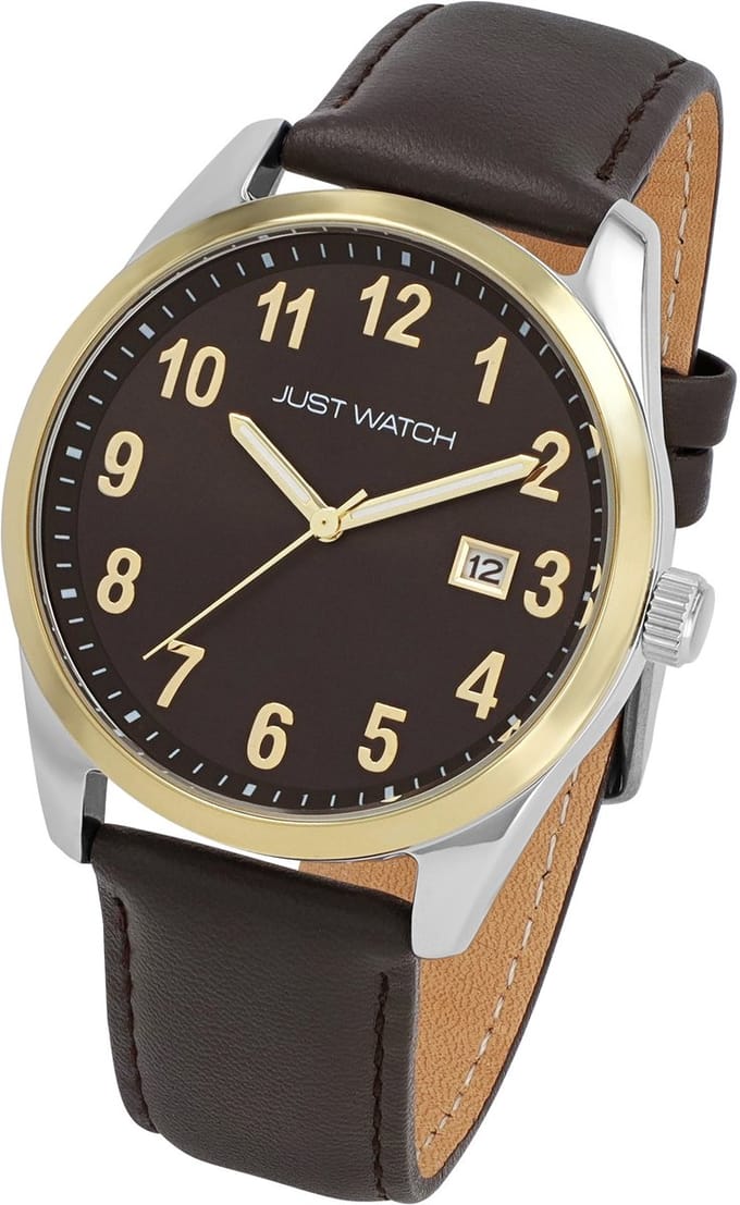 JUST WATCH herenhorloge echt leer datumweergave