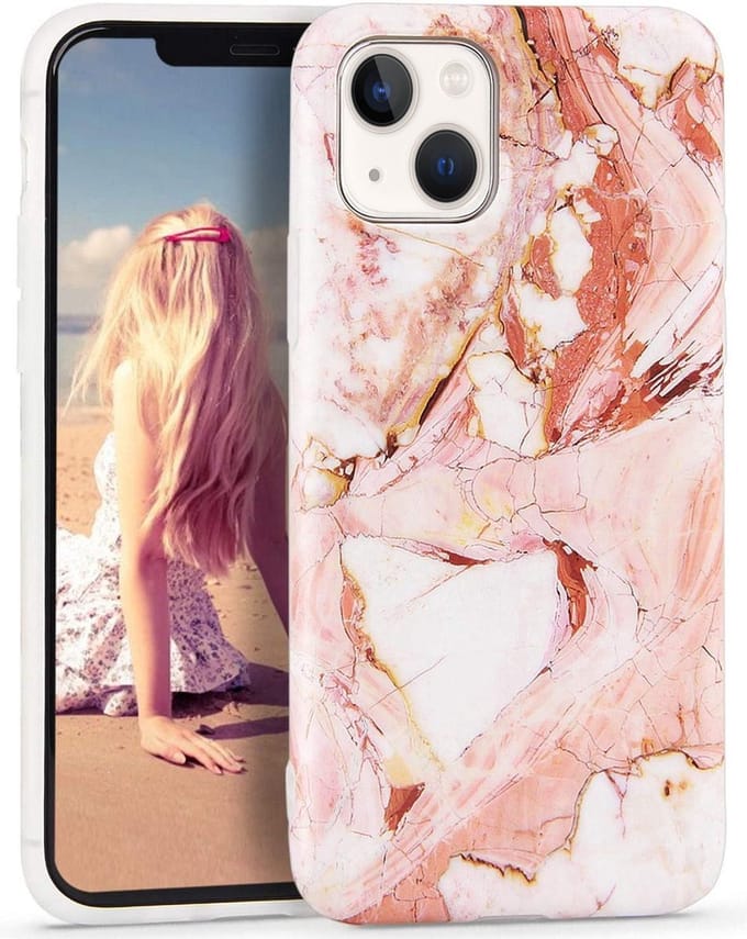 Backcover Geschikt voor Apple iPhone 14 Plus - Roze / Wit - Marmer - Soft TPU Hoesje