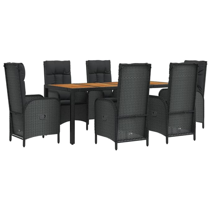 vidaXL - 7-delige - Tuinset - met - kussens - poly - rattan - zwart