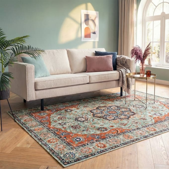Fraai Vintage vloerkleed - Imagine Medaillon Groen - 200x290cm