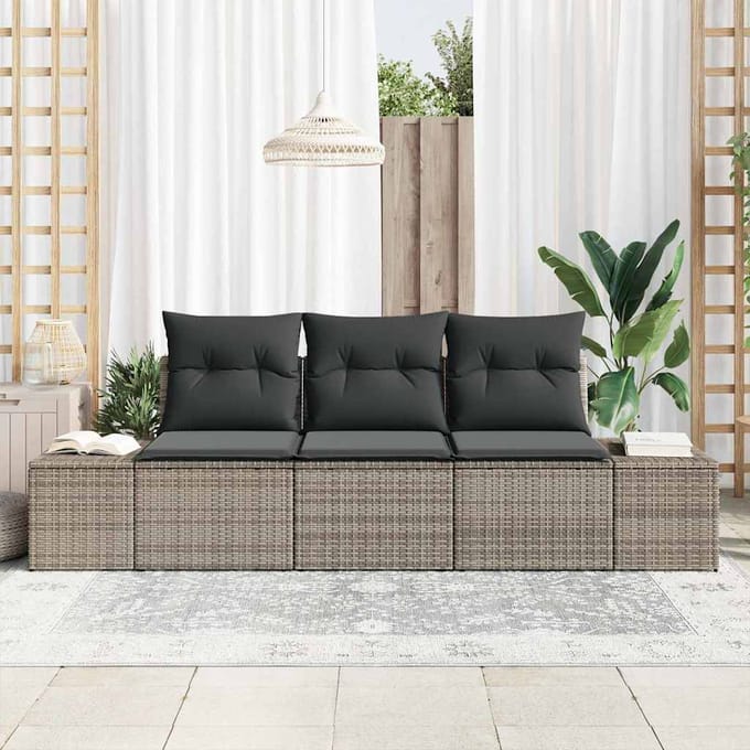 vidaXL - Tuinbank - Set - 3 - st - Grijs - poly - rattan