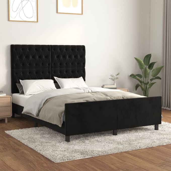 vidaXL - Bedframe - zonder - matras - 140x190 - cm - fluweel - zwart