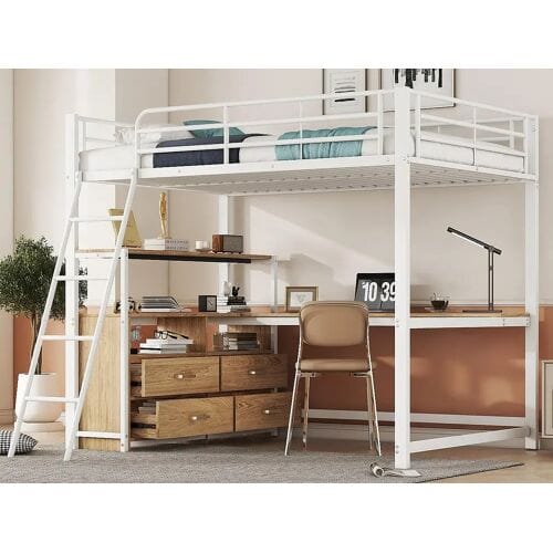 ModernLuxe Hoogslaper 140x200cm - hoekbureau met laden - in MDF en metaal - Wit