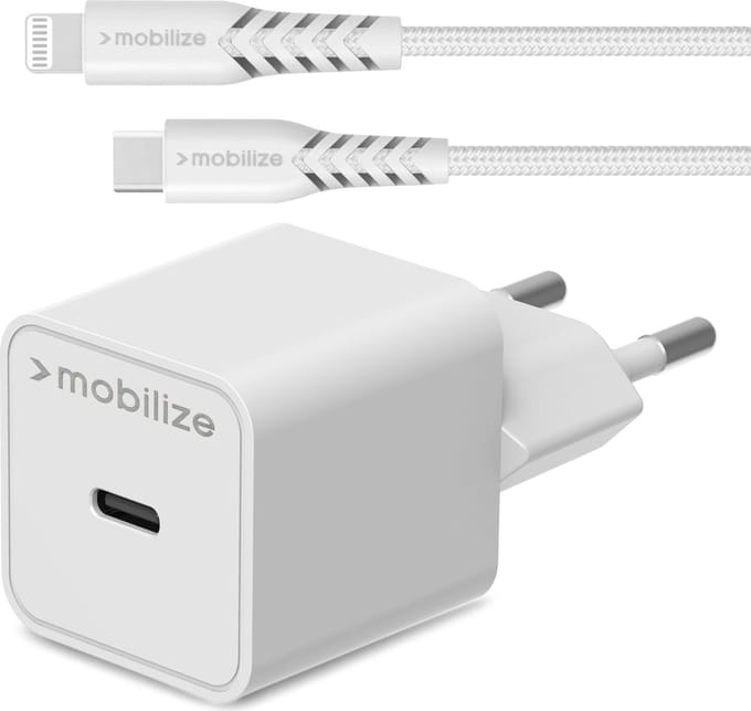 Mobilize Single USB-C Oplader Apple Lightning 1 Meter Power Delivery 20W - Wit