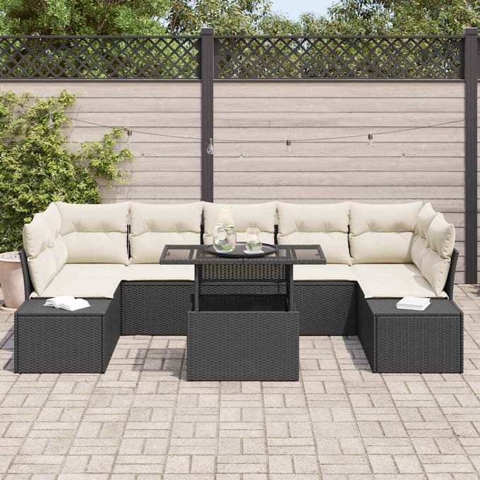 vidaXL - Tuinbank - Set - 8 - st - Zwart - en - Crème