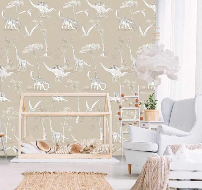 INGK Kinderbehang - Olive & Noah - Dino Toile (sand)