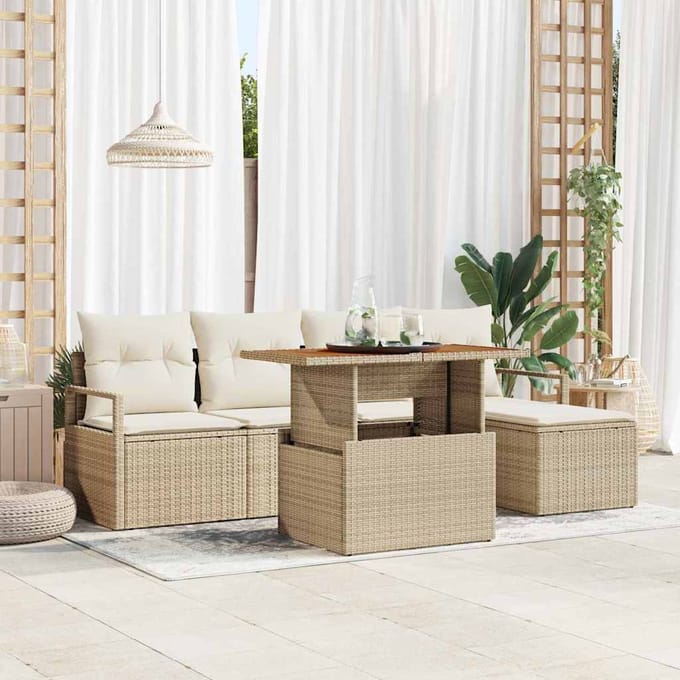 vidaXL - Tuinbank - Set - 6 - st - Beige - poly - rattan