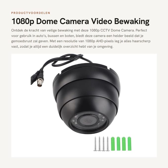Dailygoods- CCTV Camera 1080p AHD - Bewakingscamera voor Buiten - Domecamera - Groothoeklens 120 graden - Audio/Geluidssensor - Geschikt voor Auto/Bus