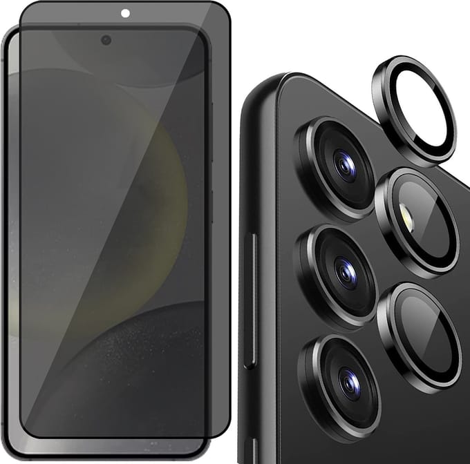 Privacy Screenprotector & Camera Protector geschikt voor Samsung Galaxy S24 - Volledig Dekkend Glas