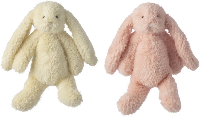 J-Line knuffelbeer Konijn - polyester - roze/geel - small - set van 2