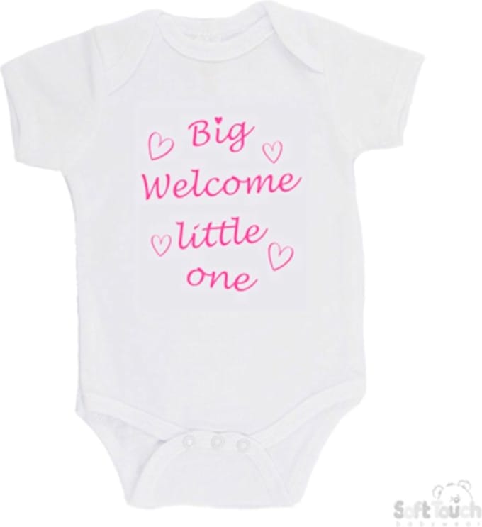 100@ katoenen Romper Big welcome little one Katoen Wit/roze Maat 56/62