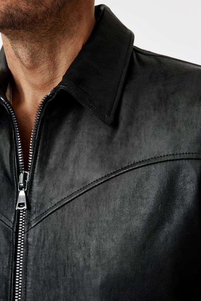 John Varvatos Western Yoke Zip Jacket With Multi Welt Black Größe: 56 | Lederjacken Outlet | Herren | Schwarz