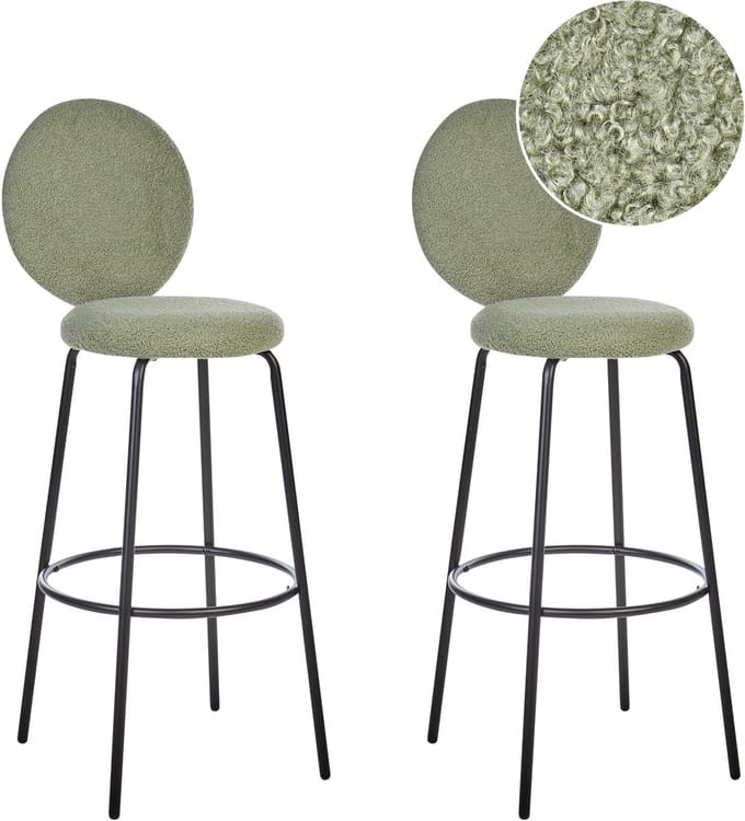 EMERY - Barkruk set van 2 - Lichtgroen - Bouclé