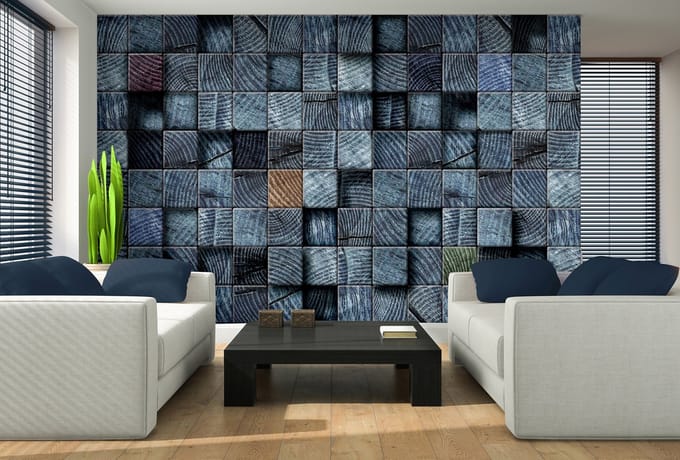 Wood Blocks Texture Dark Grey Photo Wallcovering