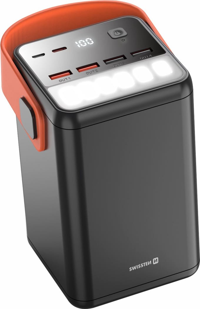 Swissten Powerbank Power Line - 60.000 mAh - USB & USB-C - Zwart