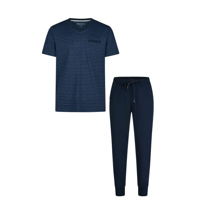 Phil & Co Essential Heren Pyjama Set Korte Mouw Blauw/Gestreept - Maat XXL