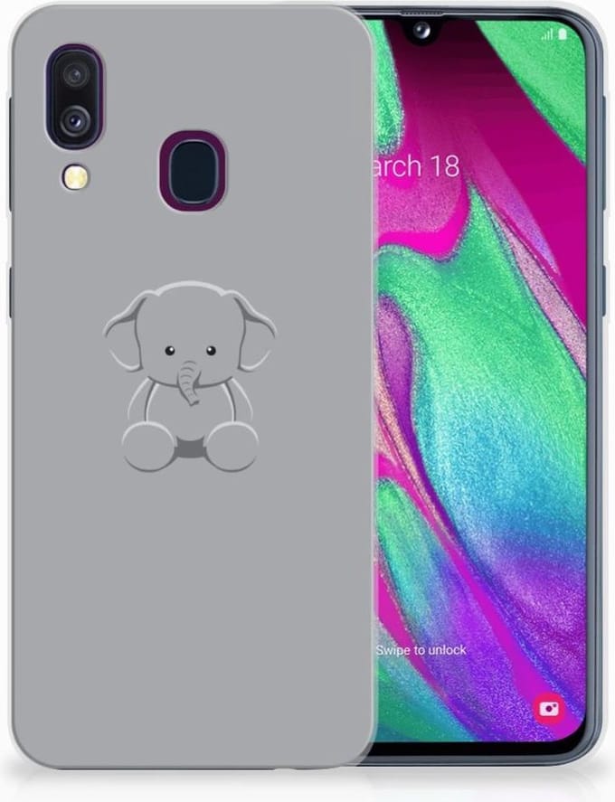 Samsung Galaxy A40 Telefoonhoesje met Naam Grijs Baby Olifant