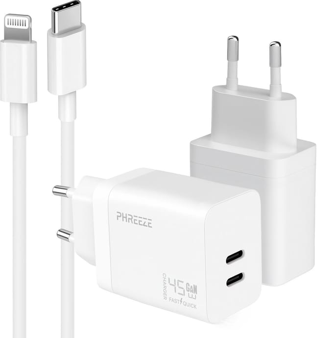 Phreeze usb C snellader met MFi Lightning kabel - Power Delivery oplader geschikt voor iPhone en iPad