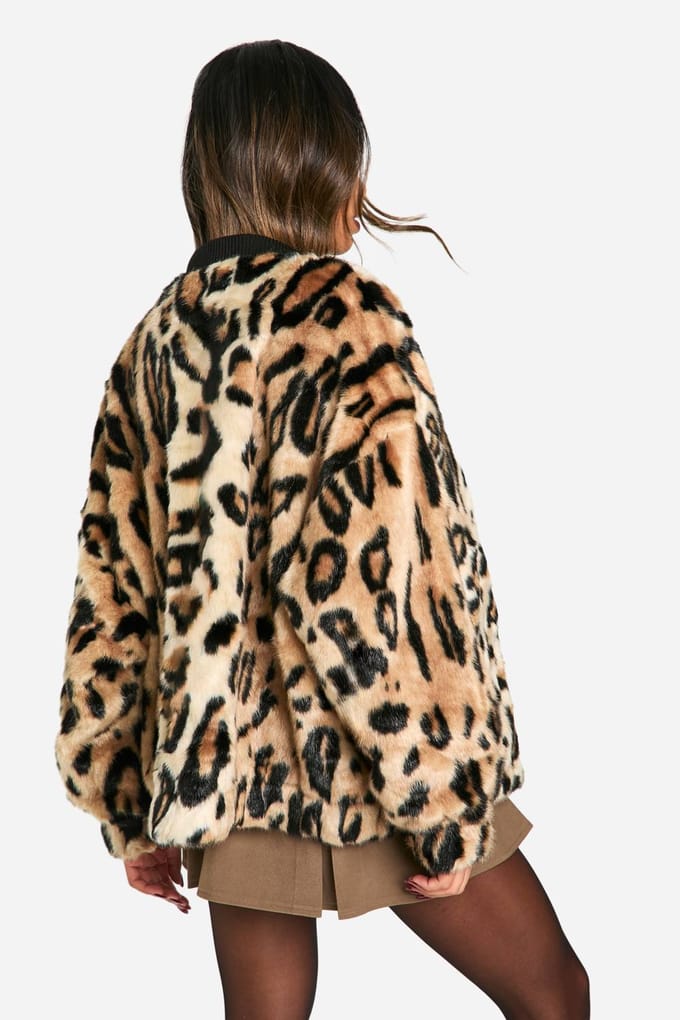 boohoo Dames Premium Luipaard Nepbont Bomberjack | Leopard | Maat: 8