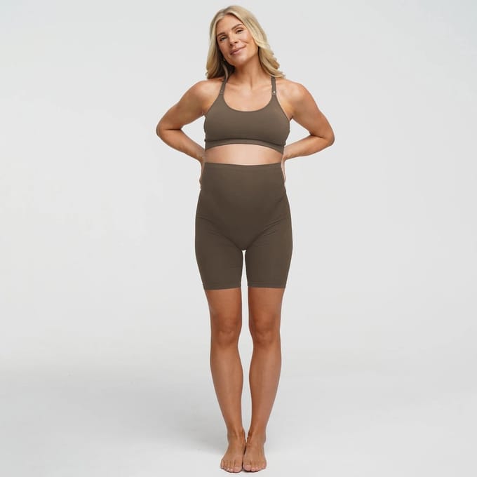 cfab - Naadloze zwangerschapsshorts met hoge taille - Taupe - 3XL