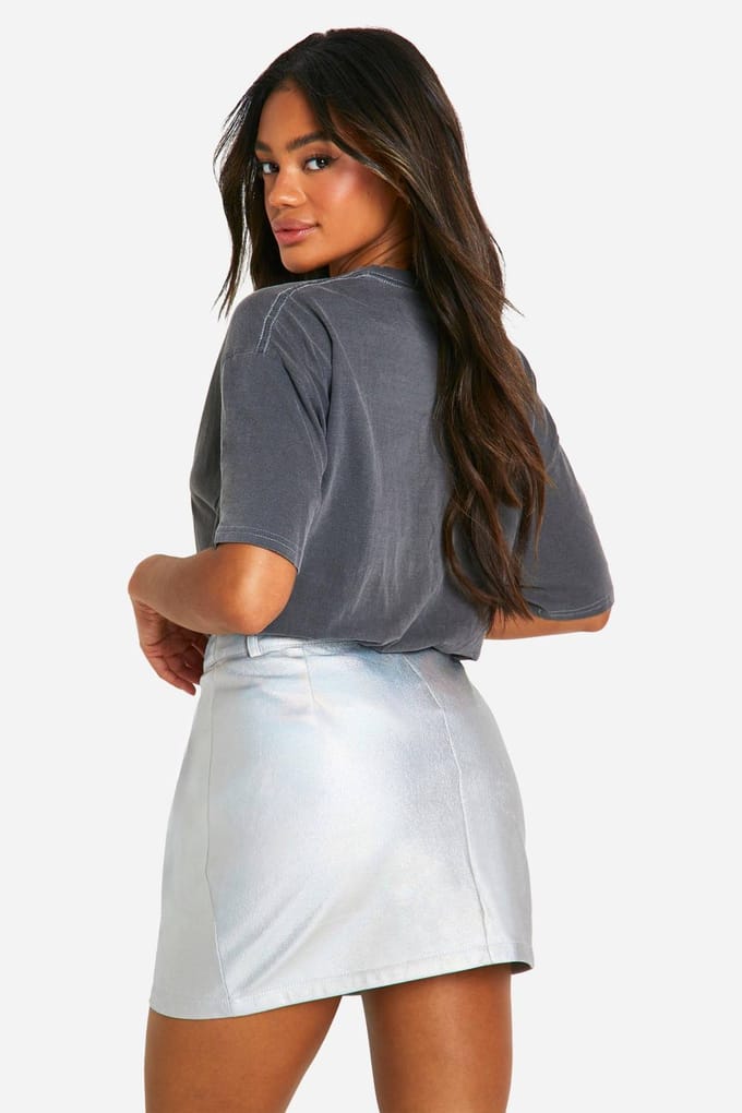 boohoo Dames High Waisted Iridescent Mini Skirt | Zilver | Maat: 34