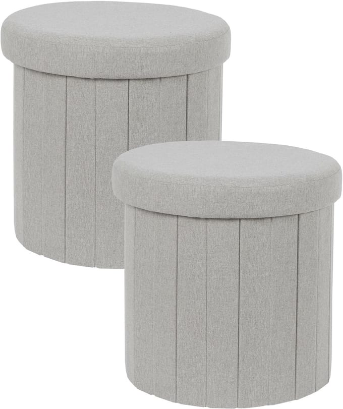 Home Deco Factory Poef/hocker opvouwbaar - 2x - latten design - opbergbox - grijs - polyester/mdf - 38 x 38 cm