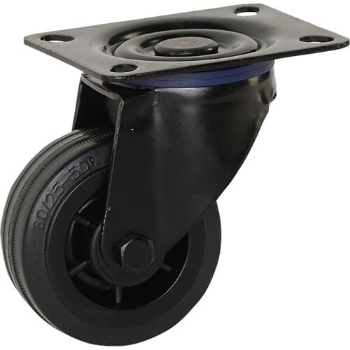 Meso Zwenkwiel rubber Zwart 80mm - 60kg draagvermogen*