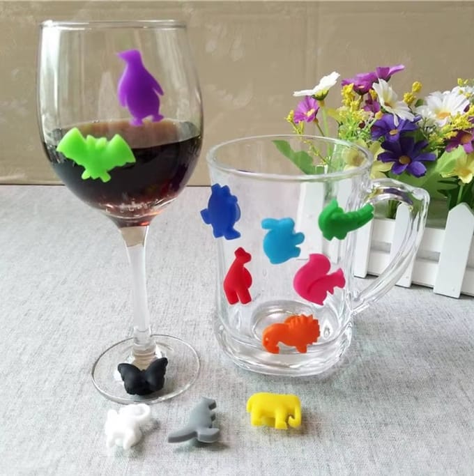 Actie4you® - Glasmarkers Dieren – Siliconen - Zuignap - 12 stuks