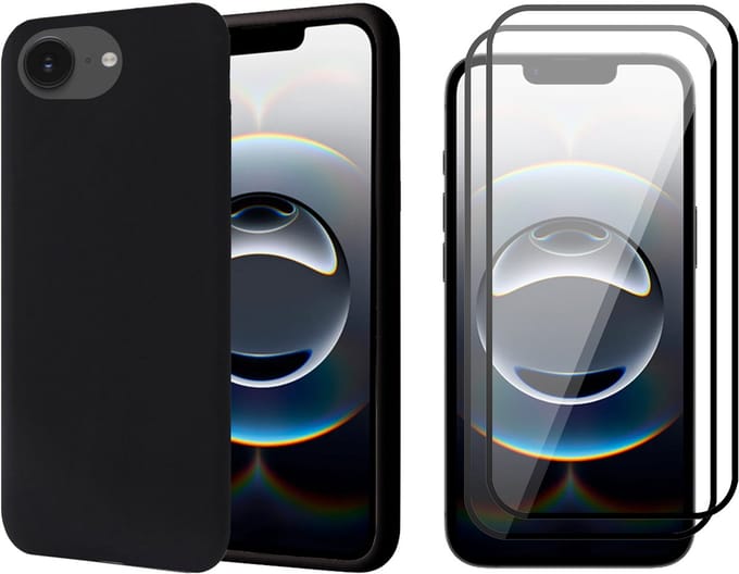 Hoesje geschikt voor iPhone 16e - 2x Screenprotector Volledig Dekkend Glas - Mat Back Case Zwart