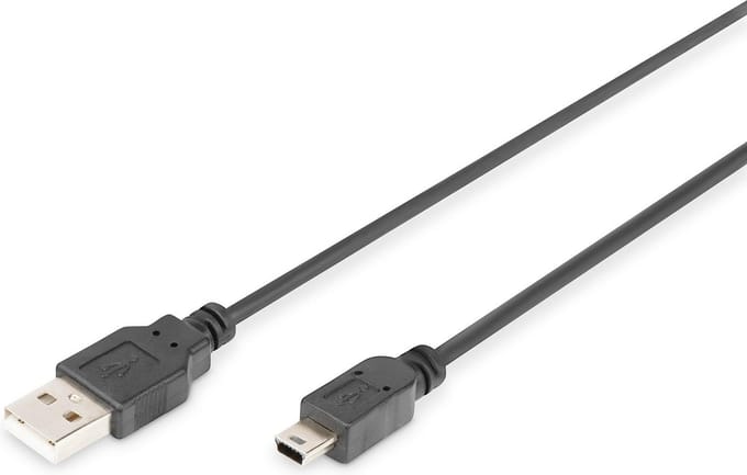 Digitus USB-kabel USB 2.0 USB-A stekker, USB-mini-B stekker 1.00 m Zwart Rond, Afgeschermd (dubbel) DB-300130-010-S