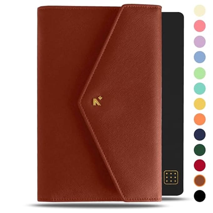 Petite Notebook Mouw met envelopflapsluiting - Dotgrid Journal met Kunstlederen hoes, Penlus en Bladwijzers