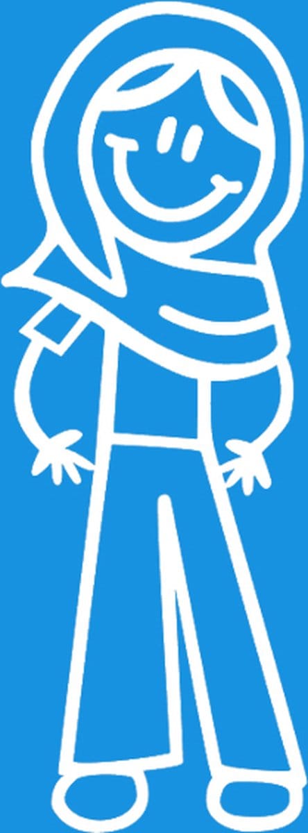 Vrouw met tunband / hoofddoek - autosticker - 10,5 cm - wit