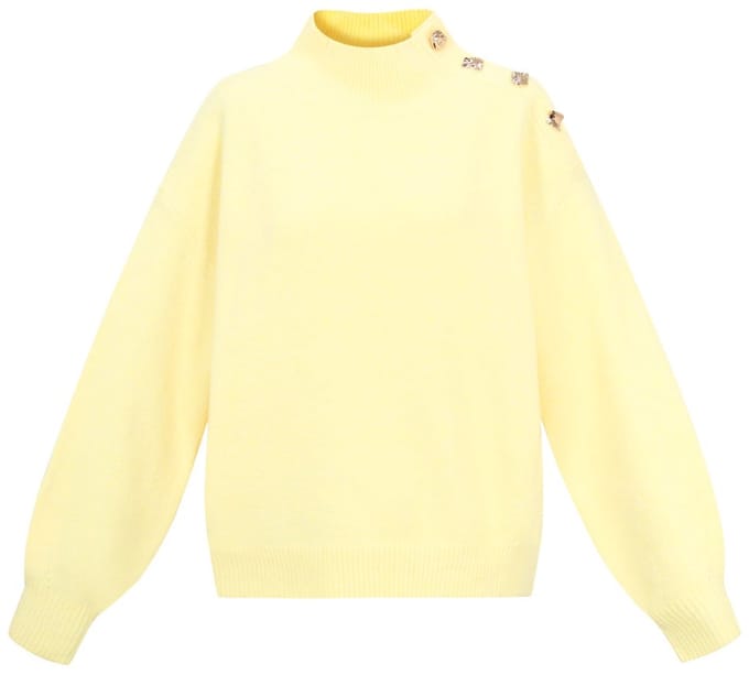 Comfortabele Gebreide Polyester Dames Trui met Schildkraag en Schouderknopen - Blauw - Maat L/XL