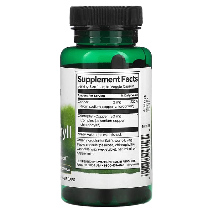 Chlorophylle, 50 mg, Gélules Végétales Liquides, 90 Comprimés