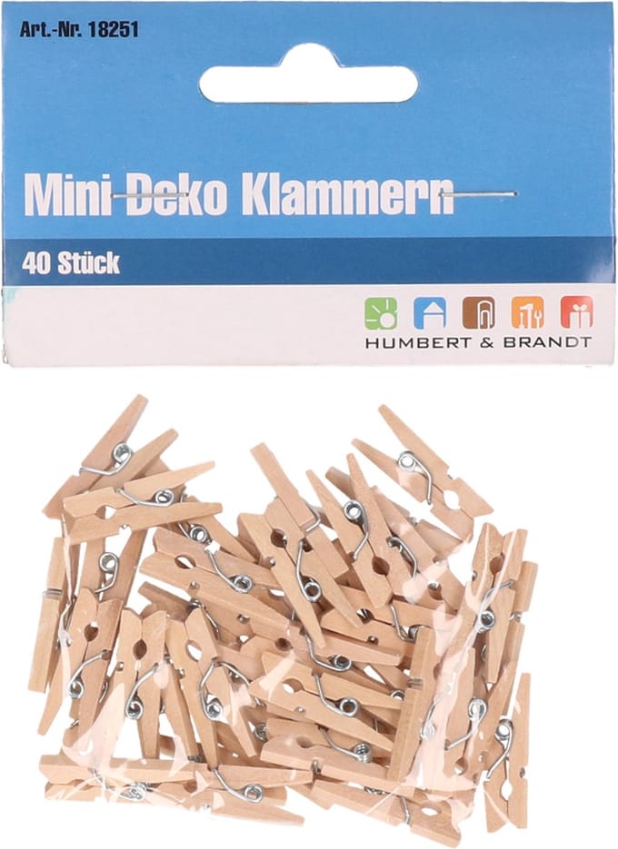 Humbert 40x mini decoratieve houten clips - 25mm - knijpers
