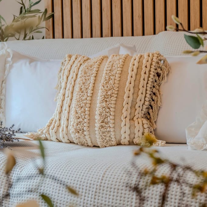 Boho Sierkussenhoes 45,7 x 45,7 cm - Luxe handgeweven katoen met getufte accenten
