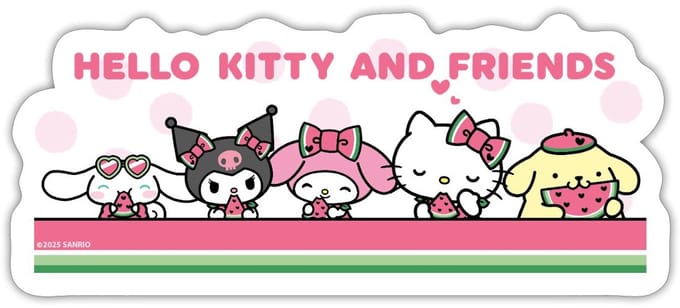 Hello Kitty En Vriend Eten Watermeloen Sticker Maat S (max. 10 x 10cm)