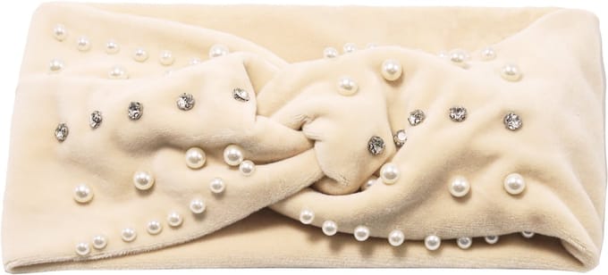 Emilie collection – Haarband – Beige – Fluweel – Parels & Strass – Luxe Afwerking