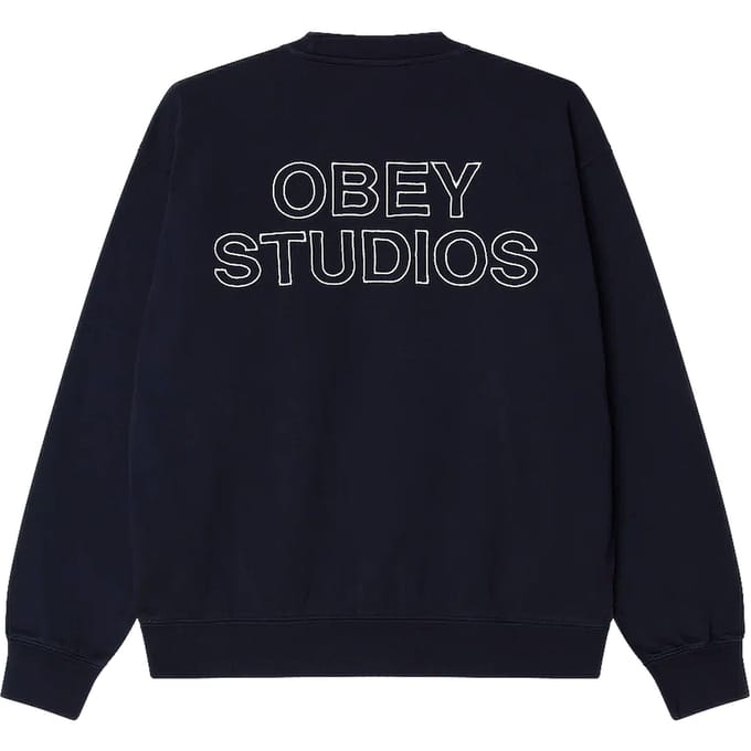 fenol Obey studio's vervaagde crew fleece - donker marine vervaagde wash